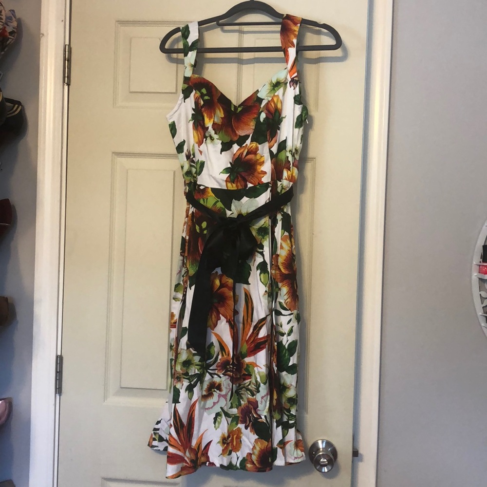 Hearts & Roses fall floral print 50's retro style fit & flare below knee dress